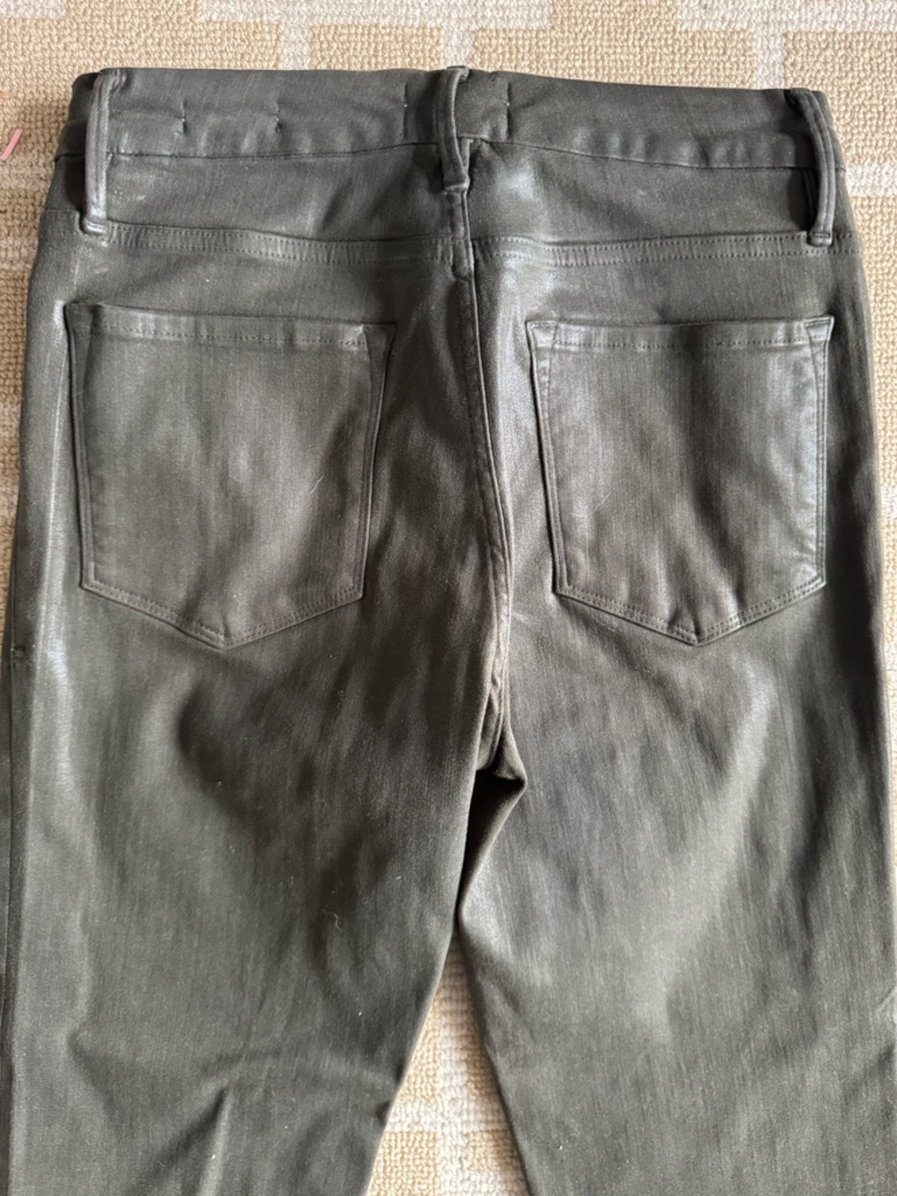 FRAME Le Crop Mini Boot Coated Jeans Olive Green Leather Look Size 29 - Picture 7 of 11